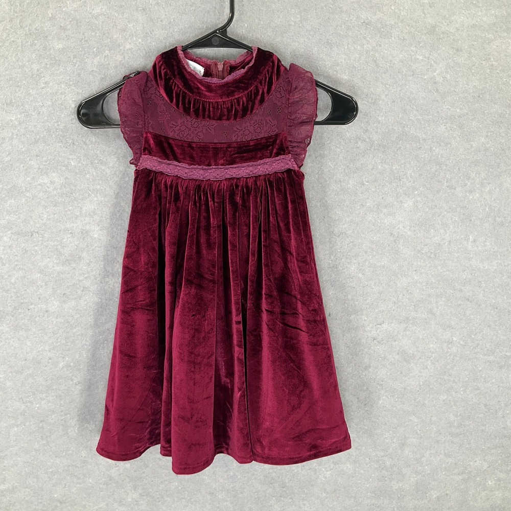 Just Couture Girls Velvet Dress Size 2 Burgundy Lace Lined‎ Holiday Party